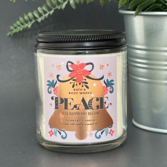 BBW Peace Iced Raspberry Bellini Bath & Body Works Mason Jar Single Wick Candle - Picture 1 of 10